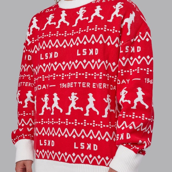 LSKD Limited Release Unisex Running Ugly Christmas Pattern Sweater 1% Better Gym - Picture 5 of 13
